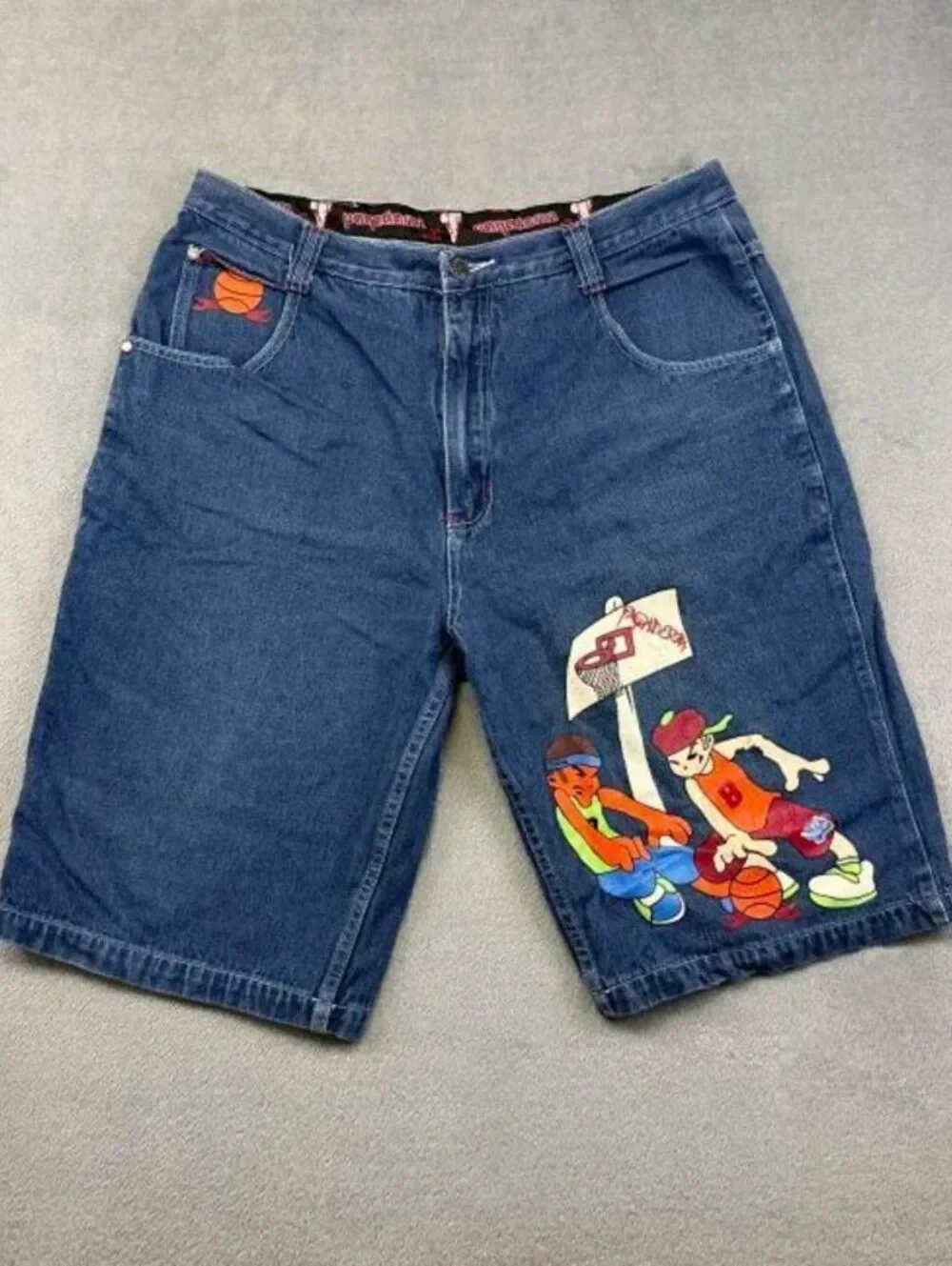 Unique Y2K Paqaderm Denim Basketball w Hoop Graphic Shorts